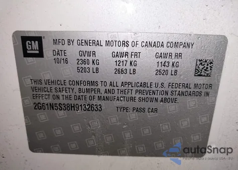 2017 Cadillac Xts Luxury z USA, uszkodzony, nr VIN 2G61N5S38H9132633